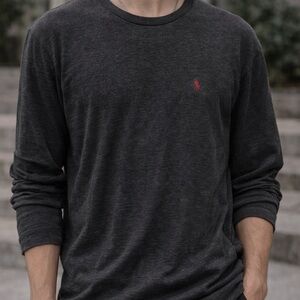 Polo by Ralph Lauren Charcoal Long-Sleeve Crewneck with Red Polo Logo